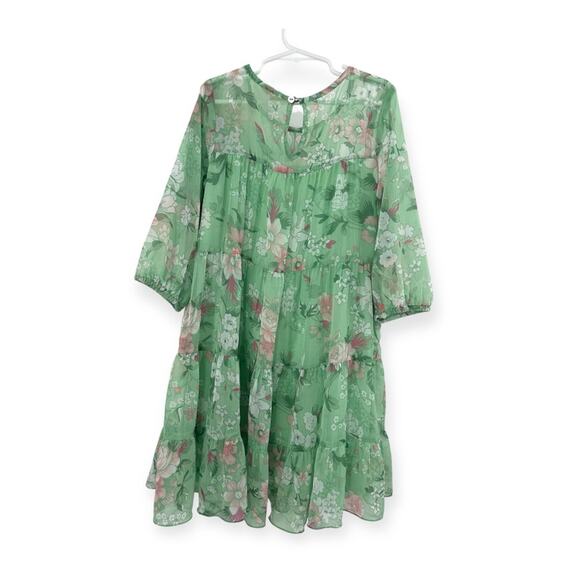 AND Girls Floral Tiered Trapeze Dress in green Size 9-10 yrs - Picture 7 of 7